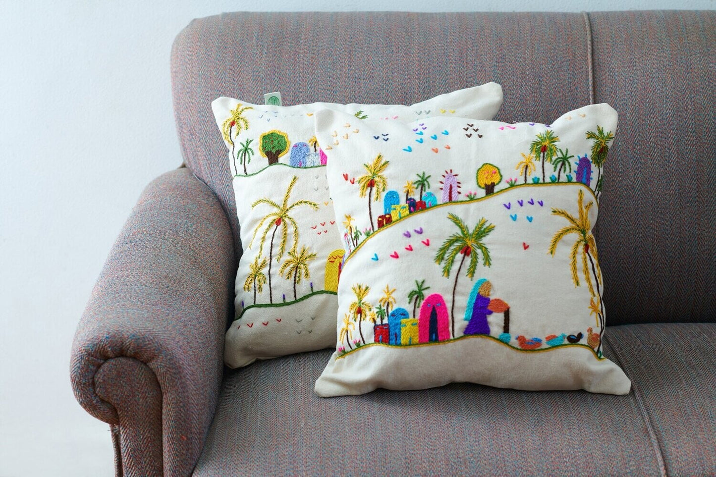 Rustic embroidered cushion